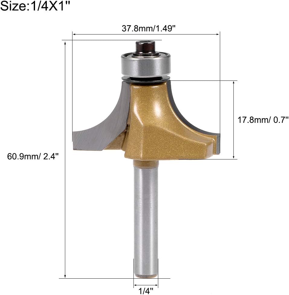 sourcing map Router Bit 1/4 Shank1 Inch Cutting Dia Round Over Corner 2 Flutes Tungsten Steel for Woodworking Milling Cutter Tool 2pcs - Image 3