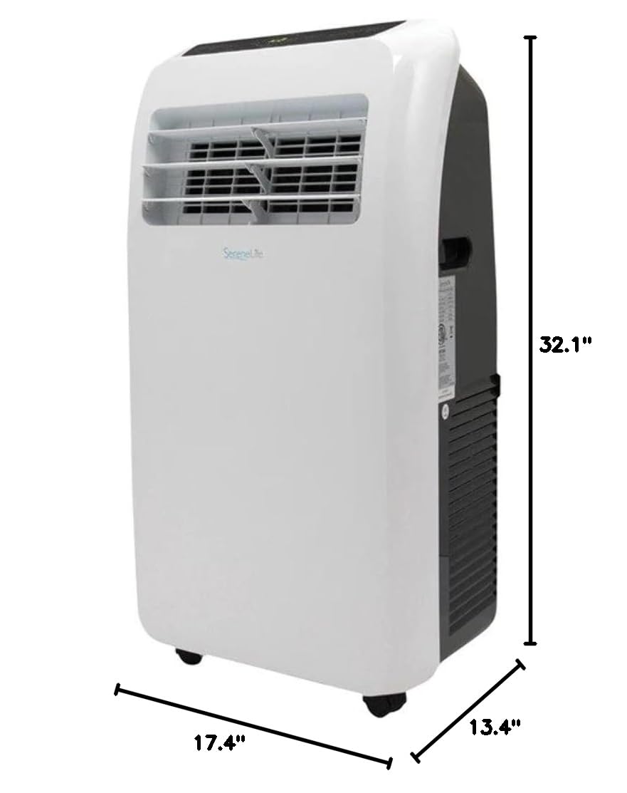 SereneLife Portable Air Conditioner With Heat & Built-in Dehumidifier 10,000 BTU, Portable Heater & AC For Rooms up to 450 Sq Ft - Remote Control & Window Mount Exhaust Kit Included