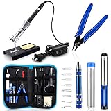 Anbes Soldering Iron Kit, [Upgraded] 60W Adjustable Temperature Welding Tool with ON-OFF Switch, 8-in-1 Screwdrivers, 2pcs Soldering Iron Tips, Solder Sucker, Wire Cutter,Tweezers,Soldering Iron Stand