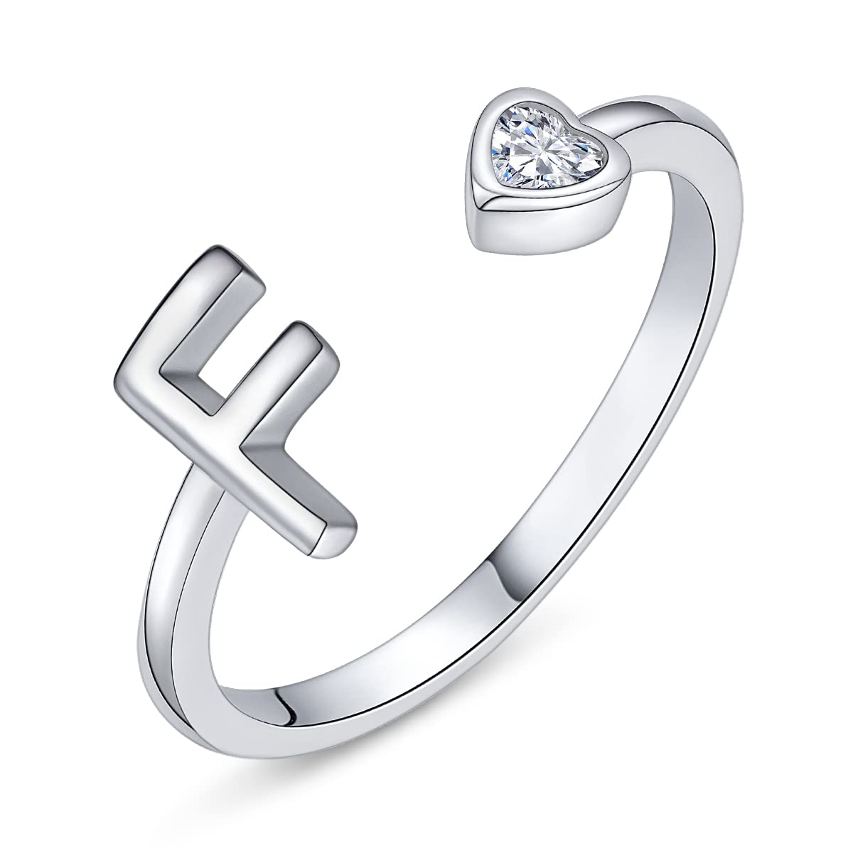 PEARLOVE 925 Sterling Silver Initial Rings for Women Girls A-Z Stackable Adjustable Silver Ring Jewelry Gifts