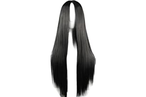 Flonding 75cm 29.5 inches Black Wig Women's Long Straight Middle Part Synthetic Hair Wigs No bangs Cosplay Anime Halloween Costume Party Hair Wig for Women with Wig Cap