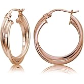 Hoops&Loops 925 Sterling Silver Intertwined Double Square-Tube Hoop Earrings for Women, 15mm, 20mm, 25mm