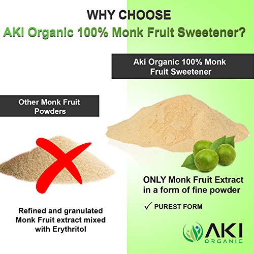 Aki Organic Monk Fruit Extract Sweetener Powder 100 Pure Monkfruit
