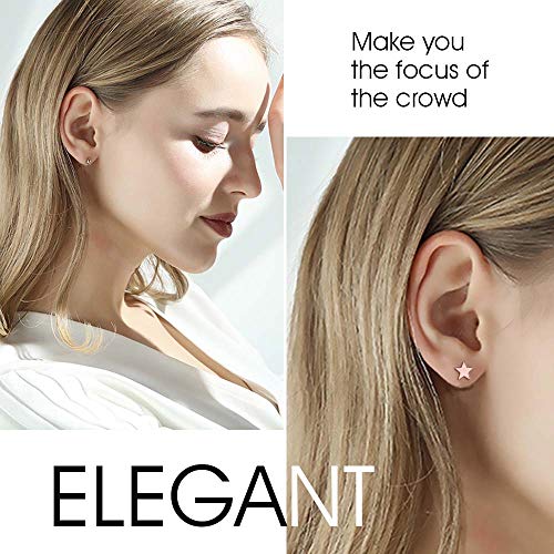 UHIBROS 6 Pairs Stainless Steel multiple styles Hypoallergenic Rose Gold cute Star Ball Heart Stud Earrings Set for women and girls