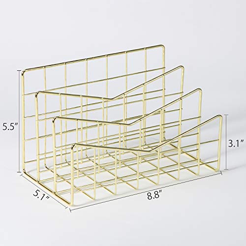 Simmer Stone 3 Slot Letter Holder, Multifunctional Desk Wire Letter Sorter, Decorative File Storage Organizer for Postcard, Mail, Brochure and Notebook, Gold