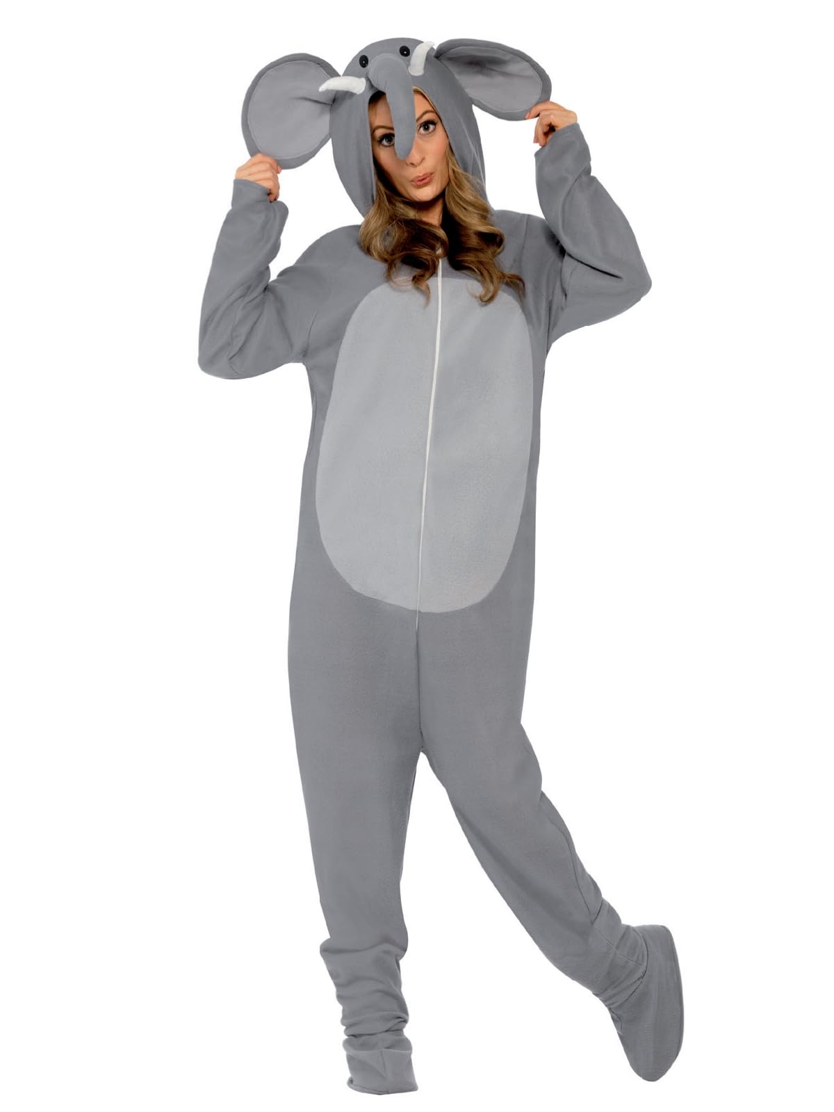 Smiffys Elephant Costume, Grey All In One with Hood, Party Animals Fancy Dress, Animal Dress Up Costumes