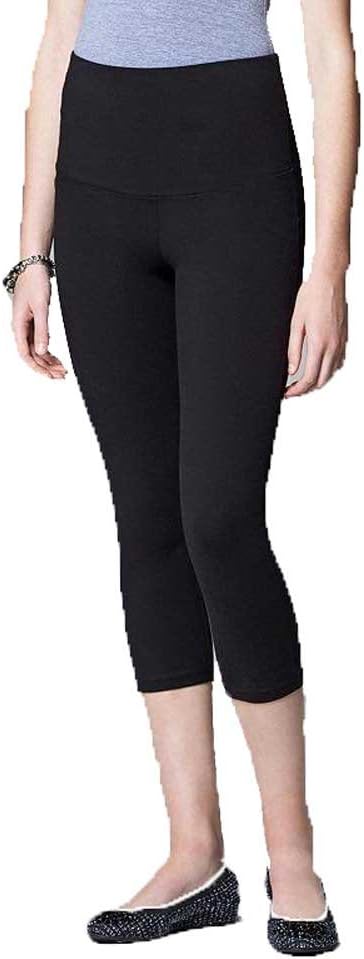 Simply Vera Wang High-Waisted Mesh Panel Shaping Capri Leggings,Women Black S