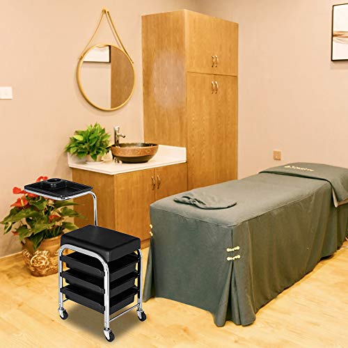 TryMe Mobile Salon Rolling Trolley Chair,Nail Pedicure Beauty Storage Stool Black