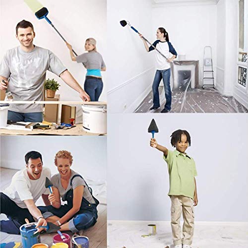 Paint Roller Brush Kit GOCHANGE 9PCS Wall Printing Brush kit With Paint Runner Pro Brush, Wall Printing Brush, 3 Telescopic Poles, Handle Flocked Edger Painting Walls And Ceilings For Home Office Room