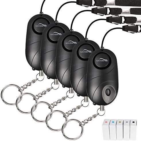 5 Pack Safesound Personal Alarm Keychain, NAVESTAR Emergency Self-Defense Security Alarms 130db With Led Light For Kids Women Elderly Students Night Workers （with batteries）