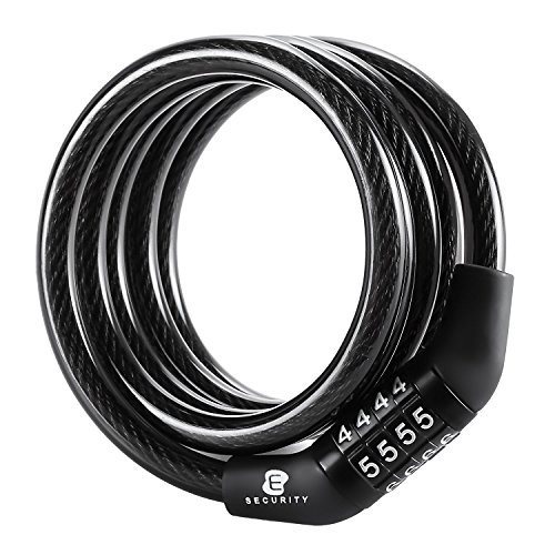 ETRONIC Security Multi-Purpose Self Coiling Cable Lock M4, 4-Feet x 5/16-Inch - Black