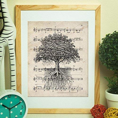 Nacnic Poster heart tree on score. Sheets of images with sheet music. Music design for the home. A4 size — image 1