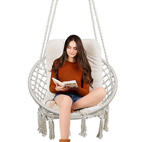 TOPWAY Hammock Chair Macrame Swing, 330 Pound Capacity, Hanging Chair with Cotton Rope for Indoor, Outdoor, Home, Patio, Deck, Yard, Garden