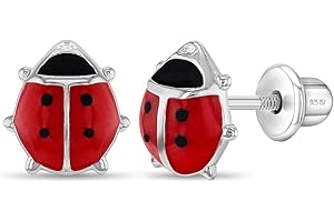 IN SEASON JEWELRY 925 Sterling Silver Kids Ladybug Stud Earrings with Safety Screw Back for Little Girls - Cute and Hypoallergenic Twist Locking Screw Back Earrings for Babies, Toddlers, and Young Girls