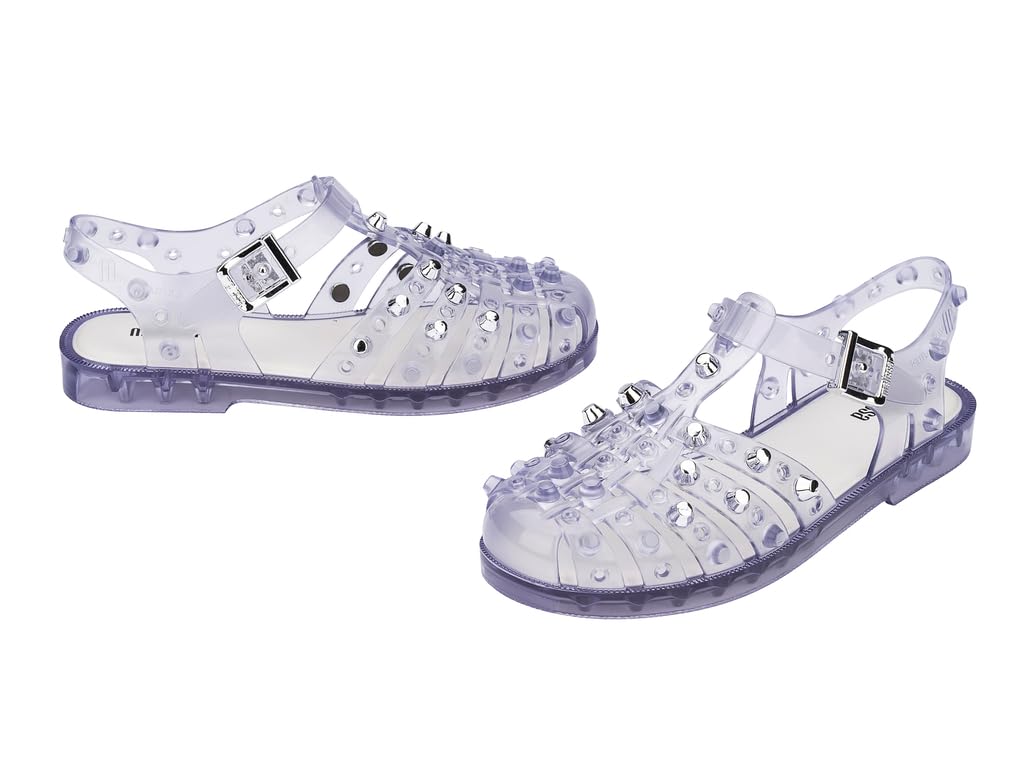 Melissa Possession Jelly Sandals for Women - The Original Jelly Shoes, Fisherman's Sandals with Adjustable Strap and Side Buckle, Studs, Clear/Silver, 6 Image