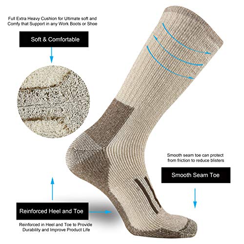 ONKE Men's Merino Wool Moisture Wicking Control Extra Thermal Outdoor Hiking Heavy Cushion Crew