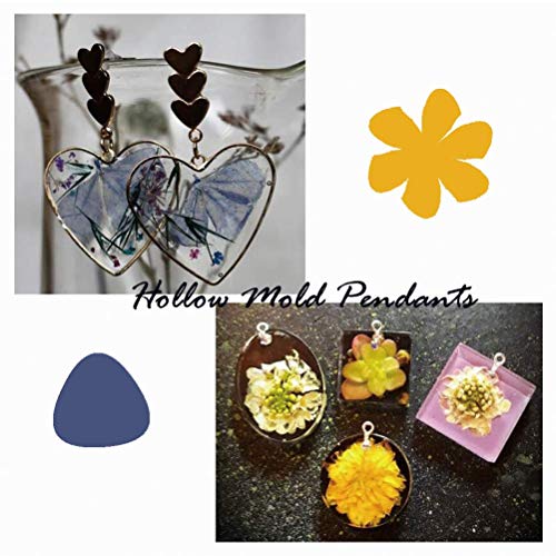 Open Bezel Pendants Charms Resin Molds for Jewelry Findings DIY Pressed Flower Frame Assorted Geometric Hollow Trays 50pcs, 1pcs Seamless Tape