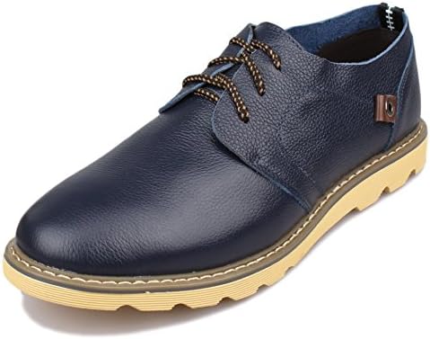 Velardeeee Sneakers Men's Top Grain Leather Oxford Flats Shoes Lace up Blue7.5 D(M) US Fashionable