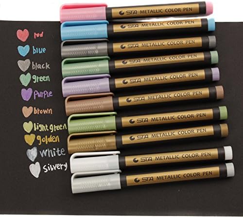 Vstoy Metallic Paint Markers Pens - Medium Point Metal Art Permanent Marker Set For Glass Paint, Gift Card Making (10 Colors)