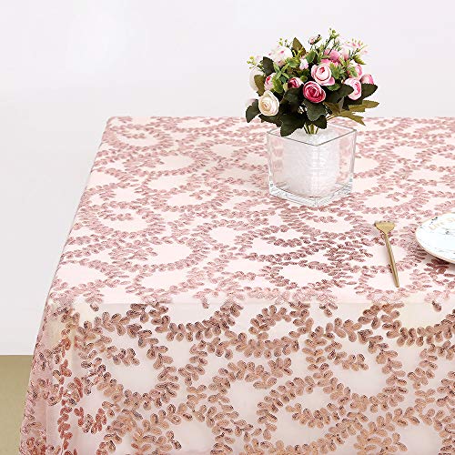 Fanqisi Sequin Tablecloth 50x102inch Rose Gold Vine Tablecloth Rectangle Table Linens Wedding Party Festival Table Decor