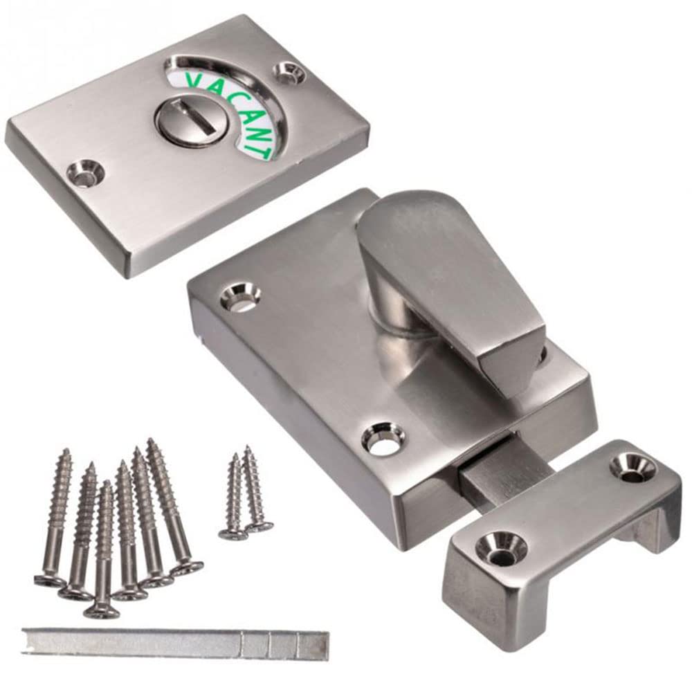 Bathroom Toilet Lock, Zinc Alloy Vacant Engaged Privacy Bolt Door Latch with Indicator for Home, Office and Changing Room - Nickel Brushed