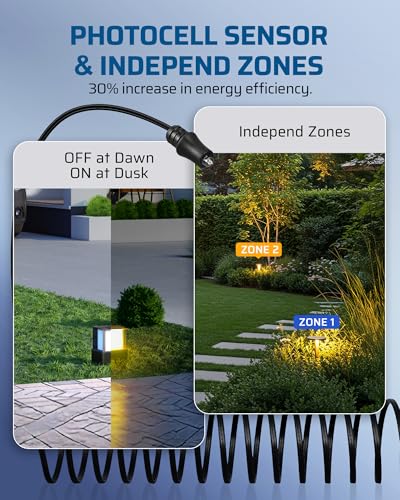 DEWENWILS Transformador de paisaje de bajo voltaje de 300 W, multizona, transformador de iluminación de paisaje exterior con sensor de fotocélula y temporizador, 120 V a 12 V/14 V, resistente a la int