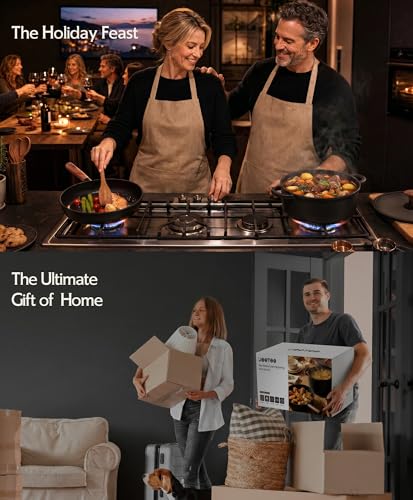 JEETEE 50-Piece Titanium Pots and Pan Set Non Stick, Cookware Set with 6pc Bakeware, Ultimate Pots and Pans Set for Cooking with Lid, Induction & Oven & Dishwasher Safe, PFAS Free, Black