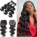 Brazilian Human Hair Body Wave Bundles with Closure(14 16 18+14) 100% Unprocessed Virgin Human Hair 3 Bundles with Closure 8A+ Upgrade Hair Bundles with Closure Free Part…