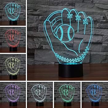 3D Optical Illusion LED Desk Lamp, 7 Color Changing with USB Cable Touch Button Night Light - Best Gift for Kids/Friends/Birthdays/Home Bedroom Decor Lighting (Baseball Glove)