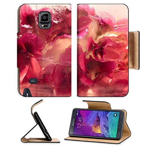 Samsung Galaxy Note 4 Flip Pu Leather Wallet Case Frozen fresh beautiful flower of geranium and air bubbles in the ice cube IMAGE 35560817 by MSD Customized Premium