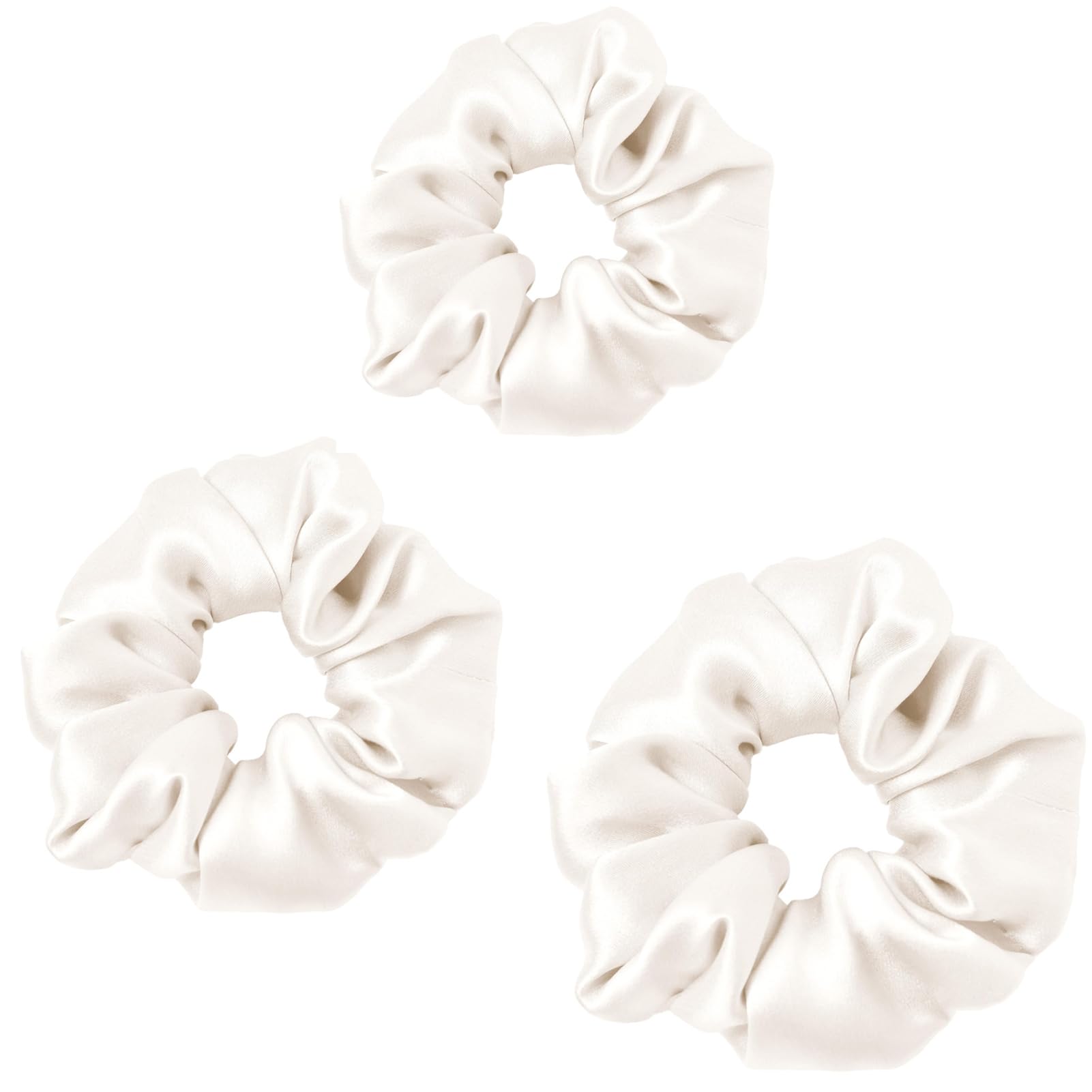 Hair Scrunchies for Women Satin Elastic Soft Cute Hair Ties Elastic Scrunchy Hair Bands Hair Accessories for Girls and Ladies,Size L,M,S（3pcs,White）