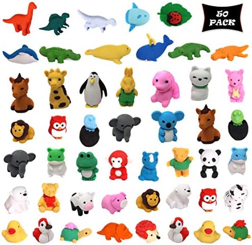 Smart Novelty Animal Erasers for Kids Party Favors Classroom Rewards and Prizes - Animal Puzzle Eraser Assortment - Bulk Pack of 50 Erasers