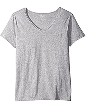 Women's Short Sleeve V-Neck Fusionsoft Pocket Tee, Light Grey, L