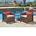 SUNCROWN 3-Piece Outdoor Furniture Set Patio Sofa Set All-Weather Wicker Chairs Set with Washable Cushions & Modern Glass Coffee Table