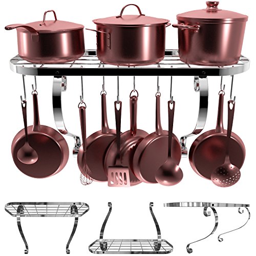 Vdomus Hanging Pot Rack Organizer, Wall Mounted Kitchen Pan Organizer