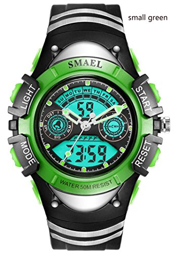 Kids Digital Watch Boys Sports Waterproof Quartz Wrist Watches with Alarm Stopwatch for Youth Childrens (small-green)