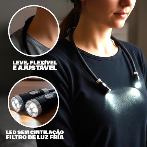 Luz de Leitura de Pescoço Dobrável Portátil - Luz de Pescoço para Livro - Longa Duração - Ideal Para Leitura, Crochê, Corrida e Costura - Nível de Iluminação Ajustável 3 Níveis