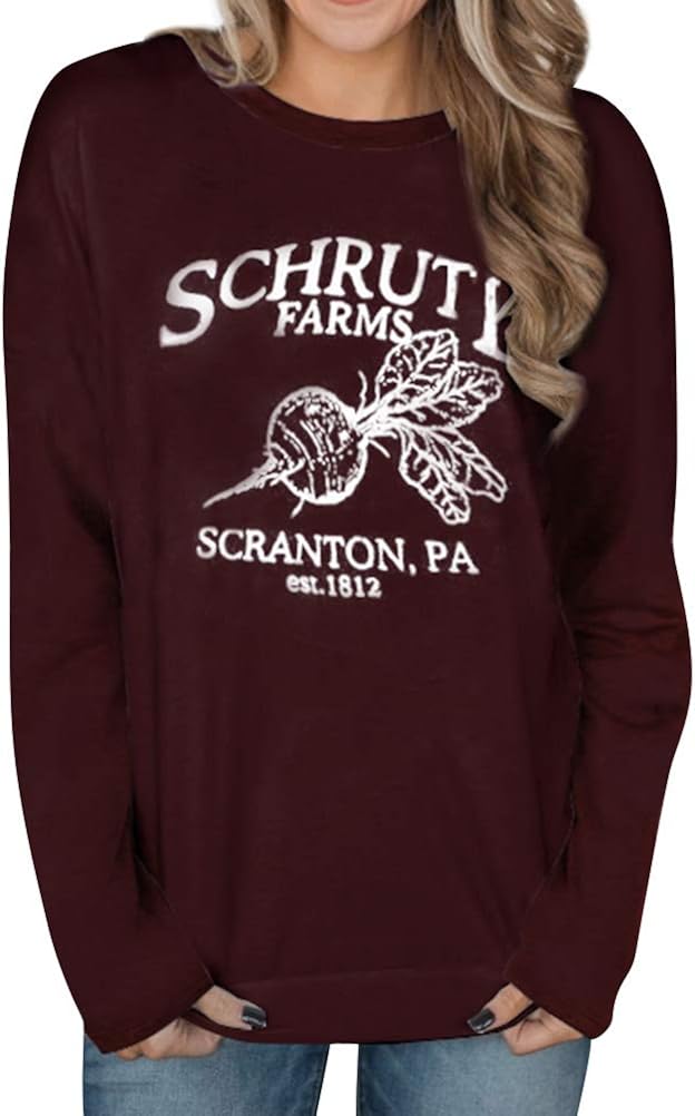 OUNAR Women Schrute Farms Shirt Cute The Office Graphic T-Shirt Sweatshirt with Pocket