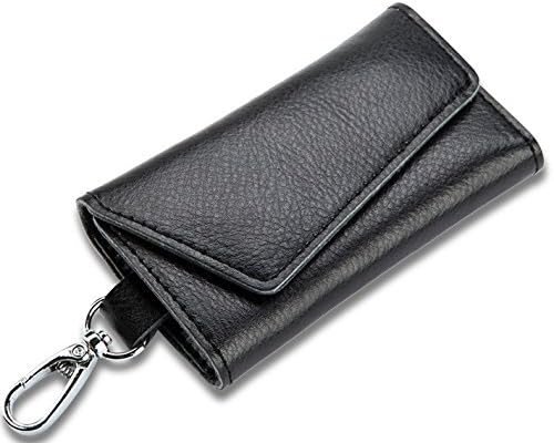 Generic Leather Key Case Wallets Unisex Keychain Key Holder Ring Hooks (black)