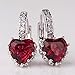 GULICX White Gold Tone Cubic Zirconia Heart Red Pierced Huggie Hoop Earrings Ruby Color Girl Gift