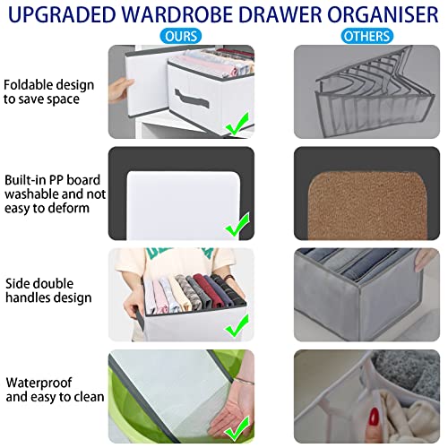 sprecenk Wardrobe Organiser 9 Grid Storage Boxes Drawer Organiser, Pack of 2 Foldable Trousers Storage Clothes Storage for T-Shirts, Shorts, Skirts, Light Grey