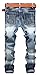 YTD Mens Distressed Ripped Biker Slim Jeans Stretched Moto Denim Pants (W28(Tag 30), R-Grey)