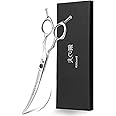 DRGSKL 7.0" Curved Dog Grooming Scissors Pet Thinning Shears Japanese Stainless Steel with Safety Round Tips, Strong Sharp Blending Cutting Scissor, Light Weight Comfortable for Right Handed Groomers
