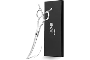 DRGSKL 7.0" Curved Dog Grooming Scissors Pet Cat Thinning Shears Ergonomic Stainless Steel with Safety Round Tips, Strong Sharp Blending Cutting Scissor, Light Weight Comfortable for Right Handed Groomers