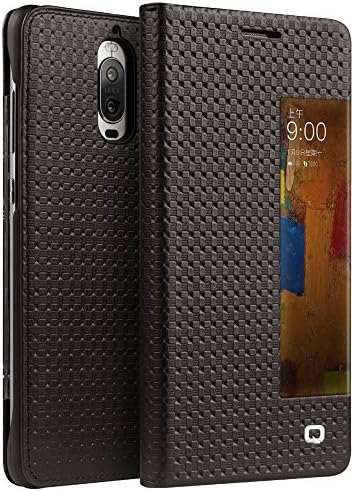 Huawei Mate 9 Pro Case, QIALINO Designed Slim (Smart view Window with Auto sleep/wake Flip) Genuine Leather Huawei Mate 9 Pro Cover, Brown