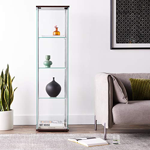 4-Shelf Glass Curio Cabinet Cappuccino and Clear - Thumbnail 2