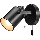 NOTOC Industrial Adjustable Retro Black, Plug-in Wall lamp, Rocker Wall Sconces with on/Off Switch for Bedroom Living Room lo