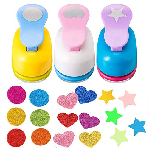 Paper Puncher Scrapbook Hole Paper Punchers Embossing Scrapbooking Crafts Paper Cutting DIY Card DIY Craft Shaper Puncher Set for Kids Pack of 3,Heart,Circle,Star