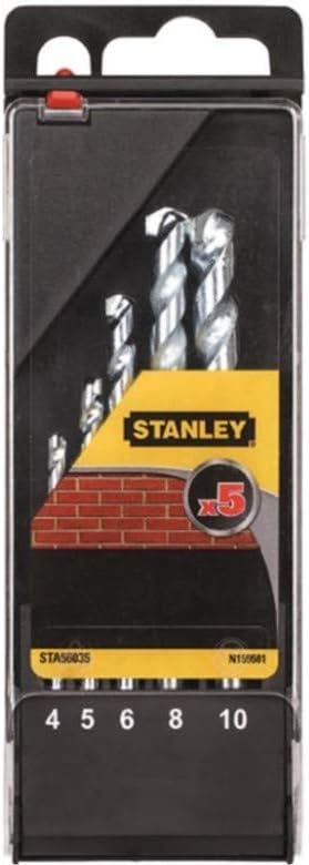 STANLEY STA56035-QZ 5 Piece Masonry Drill Bit Set, Includes 4mm, 5mm, 6mm, 8mm, 10mm, Silver