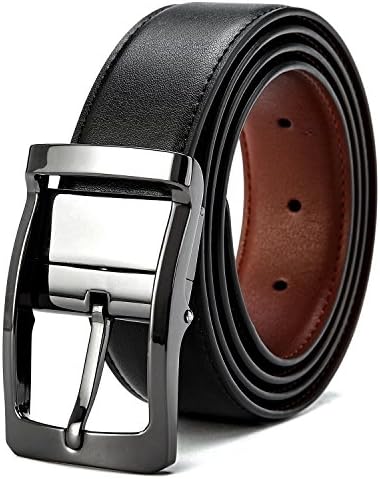 Men’s Leather Belt Reversible with Rotated Polished Buckle Belt for Men Black